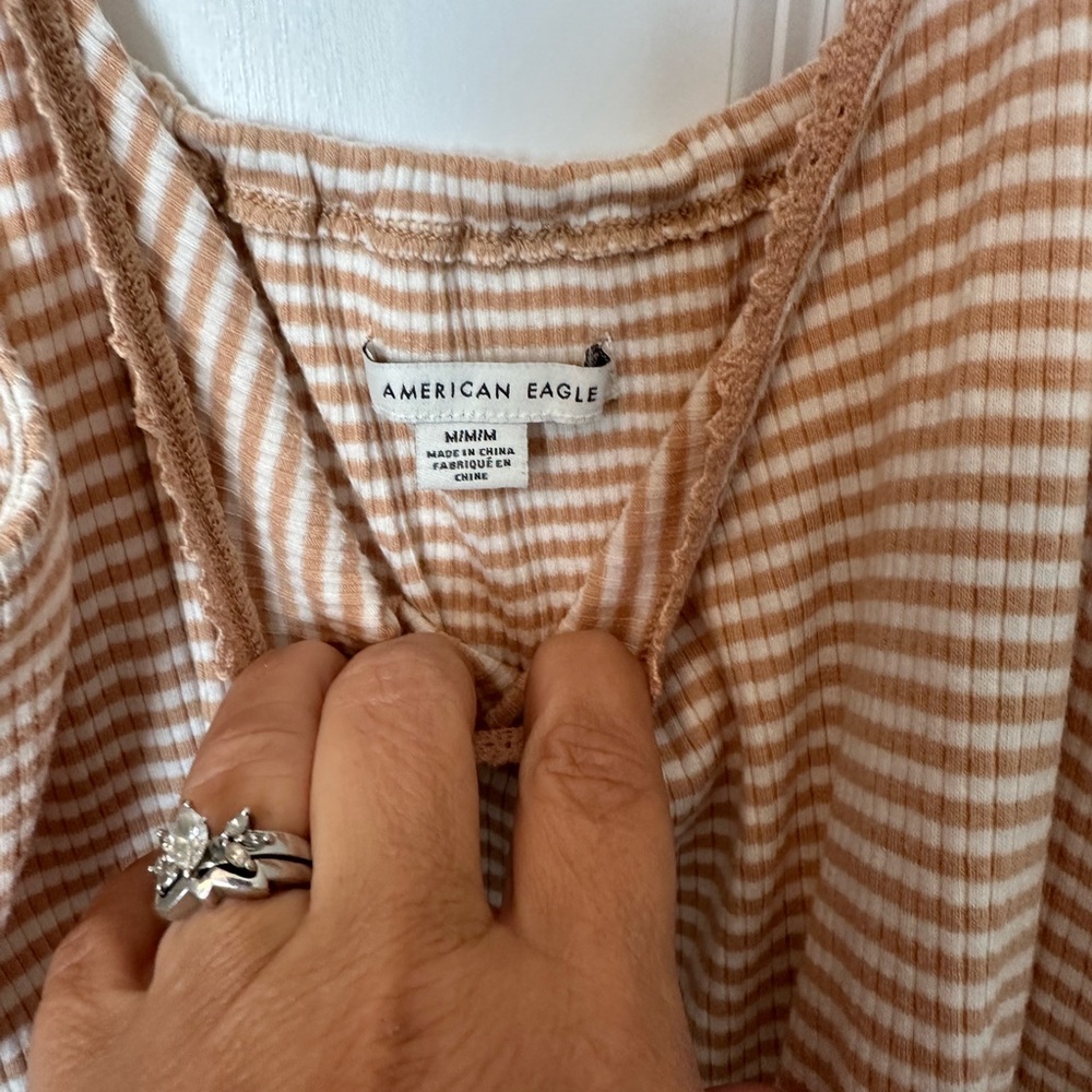 Brown and white striped AEO ribbed romper. Medium. - Picture 6 of 6